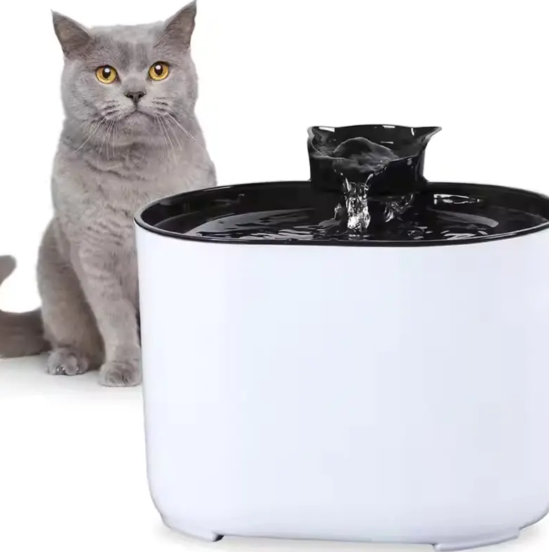 Sleek white automatic pet water fountain with fresh running water, perfect for encouraging cats to stay hydrated.