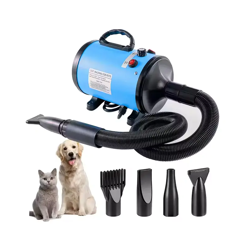 Blue smart pet water blower dryer with multiple nozzles, for dog and cat grooming.